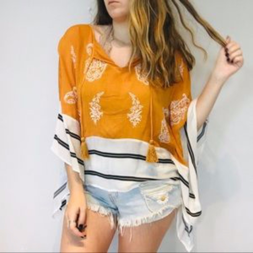 Anthropologie Flowy Poncho Striped Poncho Top XS